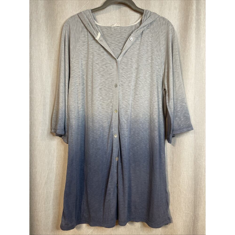 Hyku Women’s Short Sleeve Hooded ButtonUp Top/Swim Cover - Sz Medium - Ombré